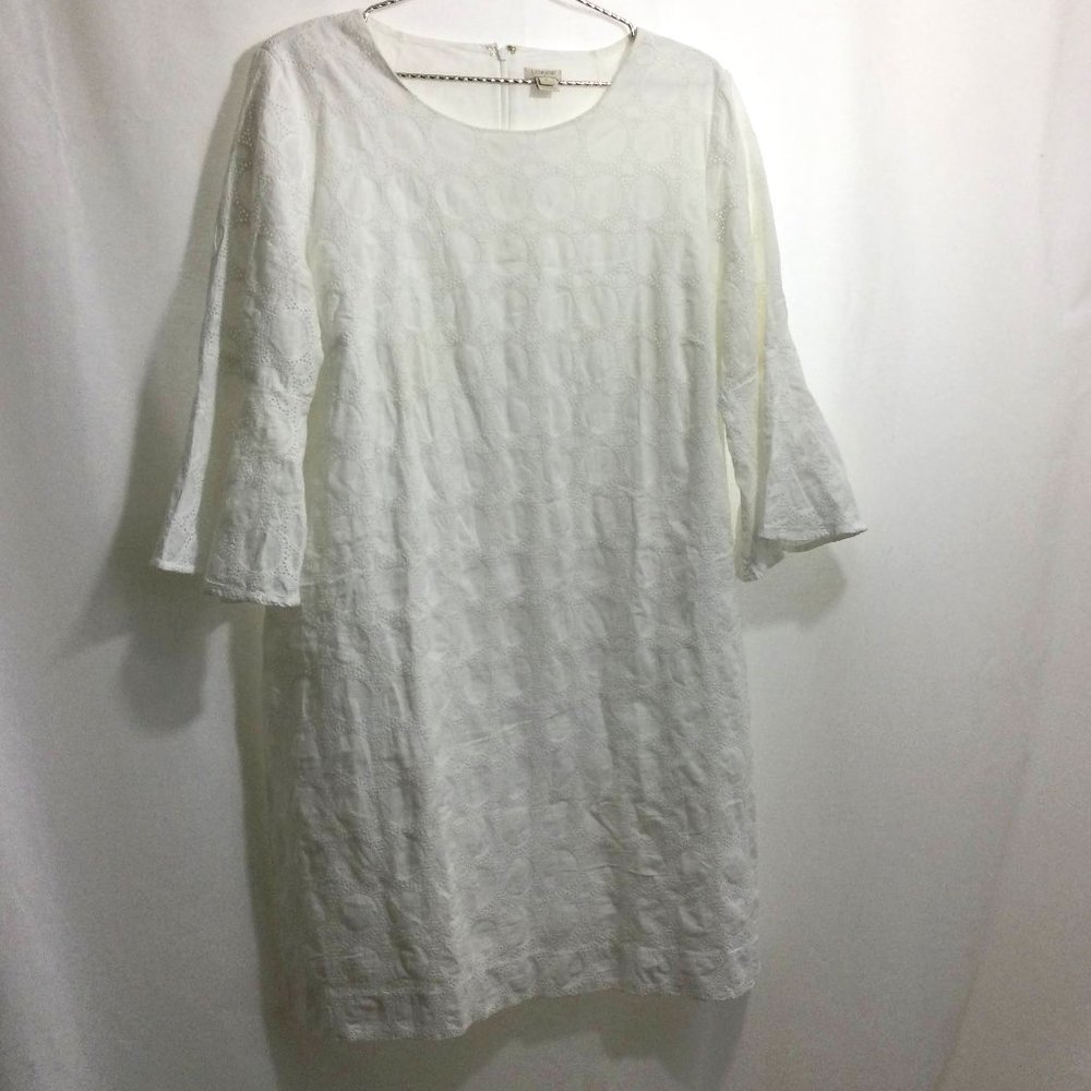 J. Crew Factory White Embroidered Shift Dress Bell Sleeve XL
